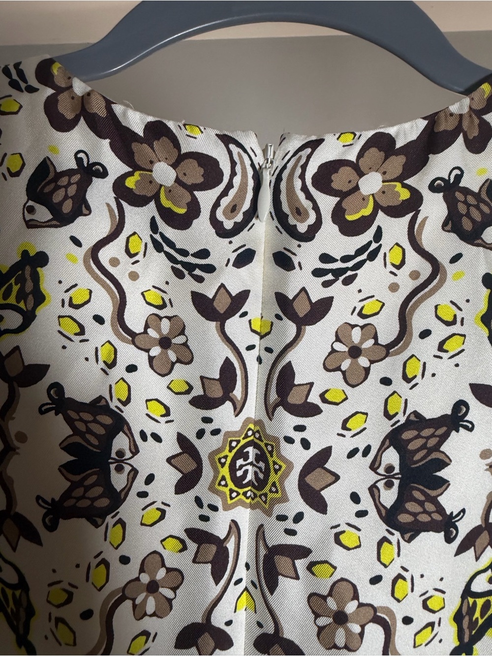Tory Burch Sleeveless Floral Fit & Flare Dress - White & Brown Yellow Accents 2 - Picture 5 of 8